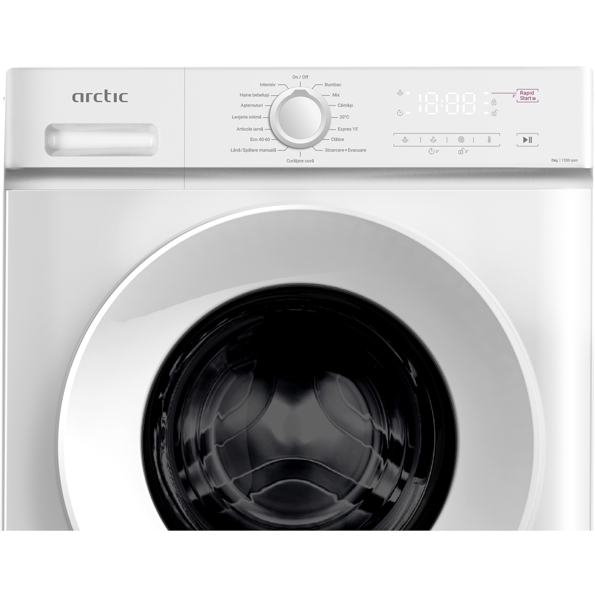 Masina de spalat rufe Arctic ARSMA862WRO, 8 kg, 1200 RPM, Clasa A, 15 programe, Digital Display, Child Lock, Alb