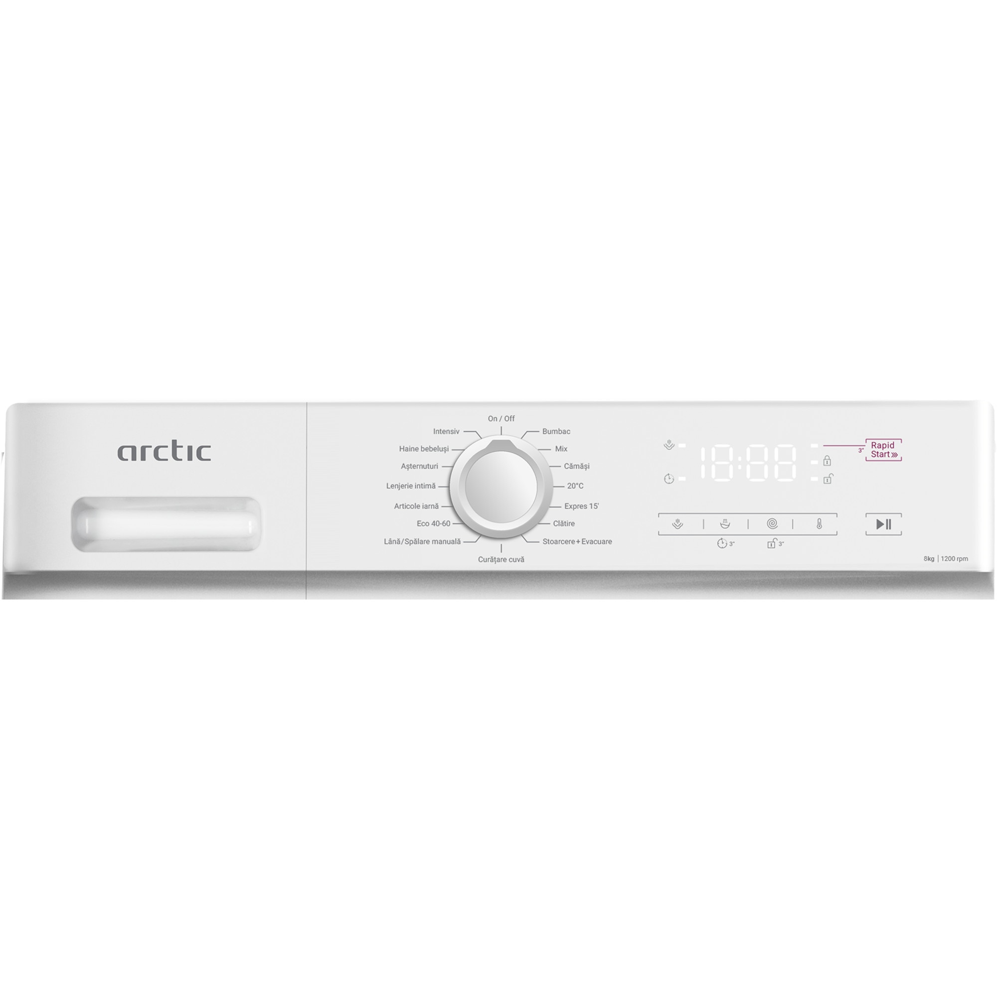 Masina de spalat rufe Arctic ARSMA862WRO, 8 kg, 1200 RPM, Clasa A, 15 programe, Digital Display, Child Lock, Alb
