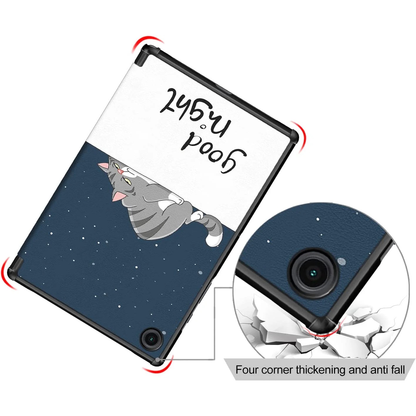 Husa pentru Samsung Galaxy Tab S10Lite/S10/S10Fe/S9/S9Fe, Slim, Smart Cover, Trifold, 11 Inch, model Good Night, Sigloo