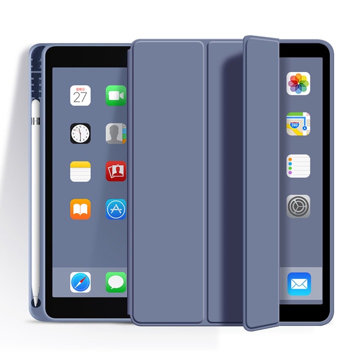 Husa tableta Healife pentru iPad 9/8/7 10.2", Air 3, Pro 10.5", cu slot pentru stilou, suport triplu, mov