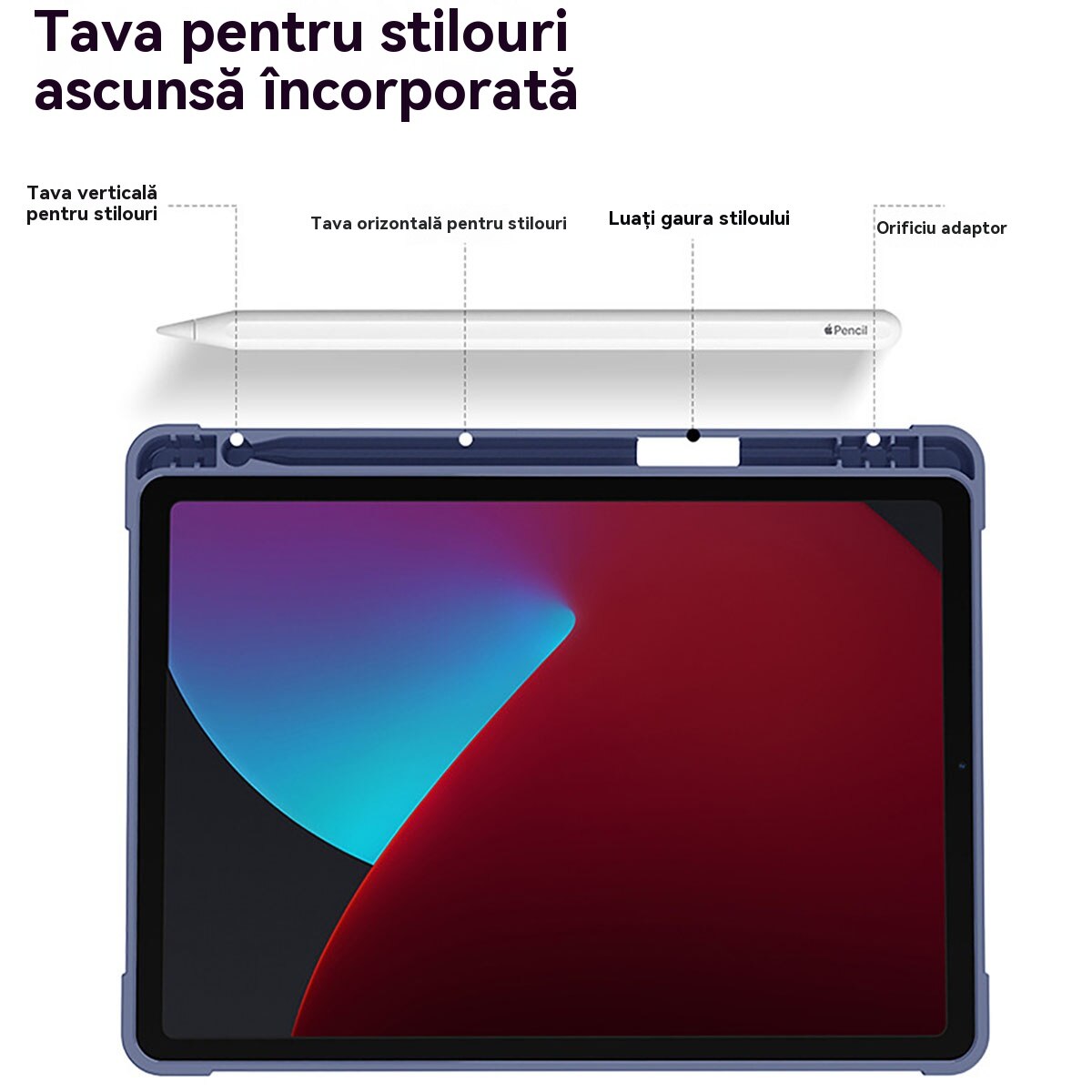 Husa tableta Healife pentru iPad 9/8/7 10.2", Air 3, Pro 10.5", cu slot pentru stilou, suport triplu, mov