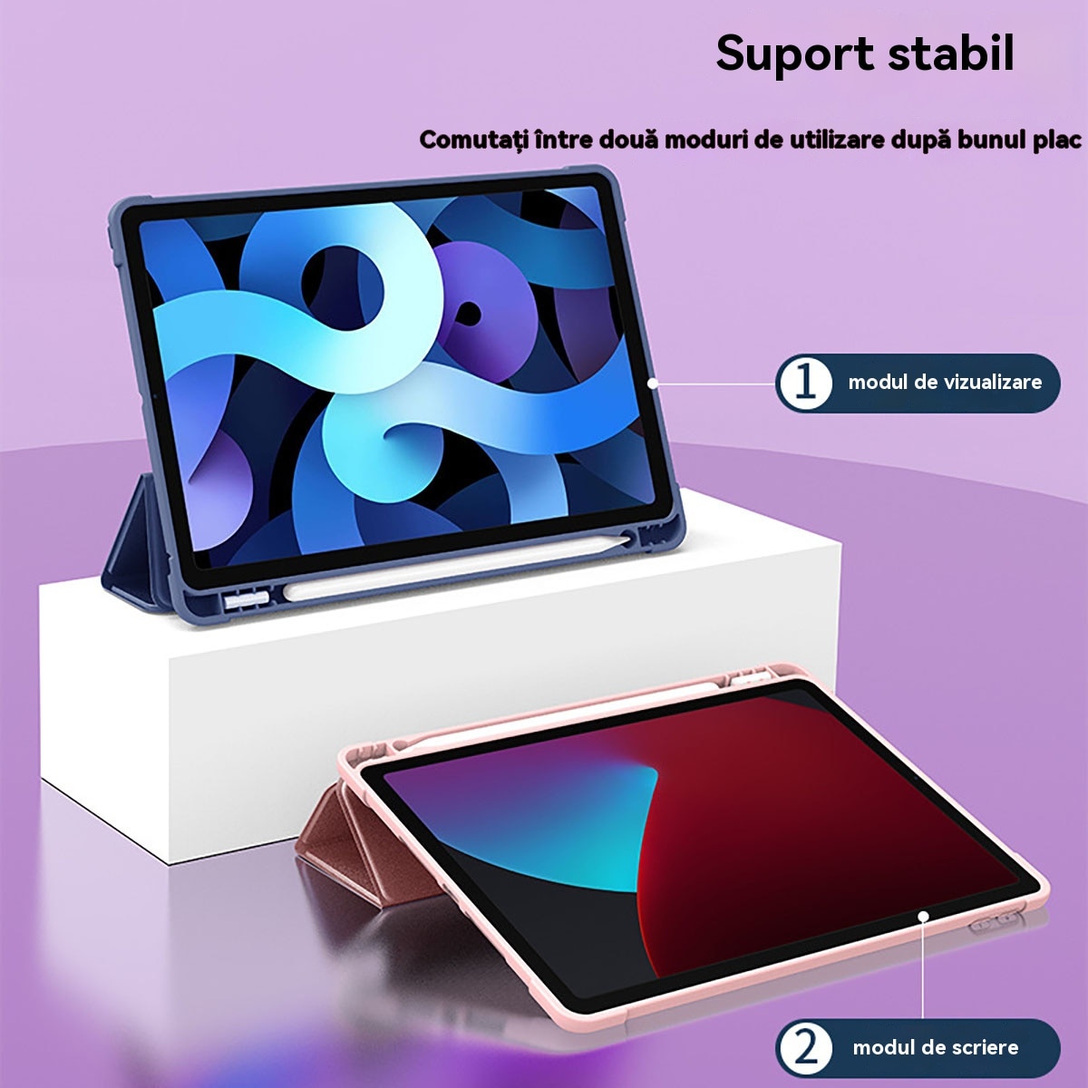 Husa tableta Healife pentru iPad 9/8/7 10.2", Air 3, Pro 10.5", cu slot pentru stilou, suport triplu, mov