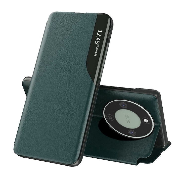Husa pentru Honor Magic 8 Lite Tip Carte, S-View, Functie de Stand, Calitate Premium, Antisoc, Protectie Sporita, Verde