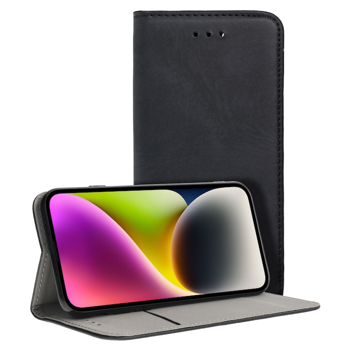 Husa tip carte compatibila cu Motorola Moto G06, Flip Book, inchidere magnetica, buzunar card, stand, Negru