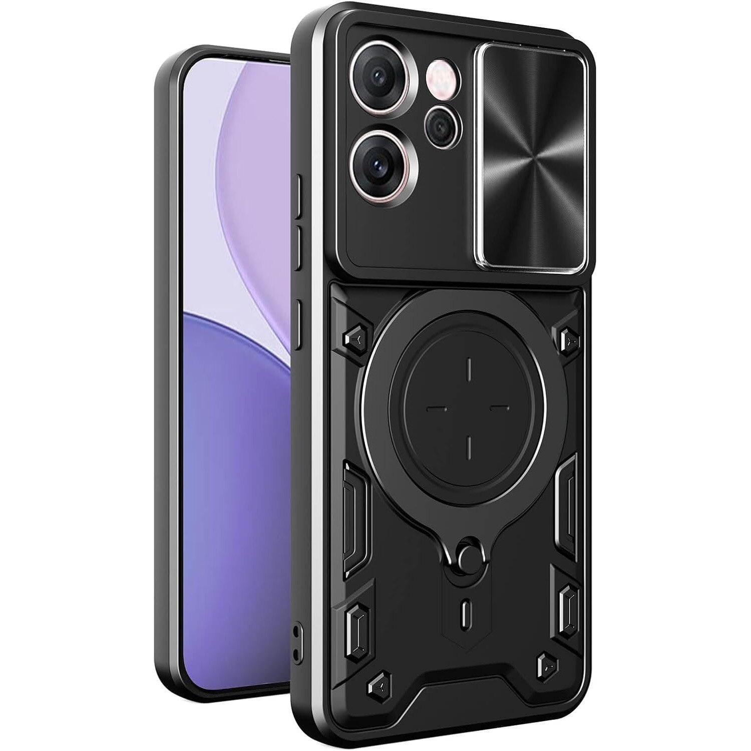 Husa pentru Oppo Reno 14F, 14FS 5G cu protectie pentru camera si suport magnetic integrat Ring Shockproof, negru