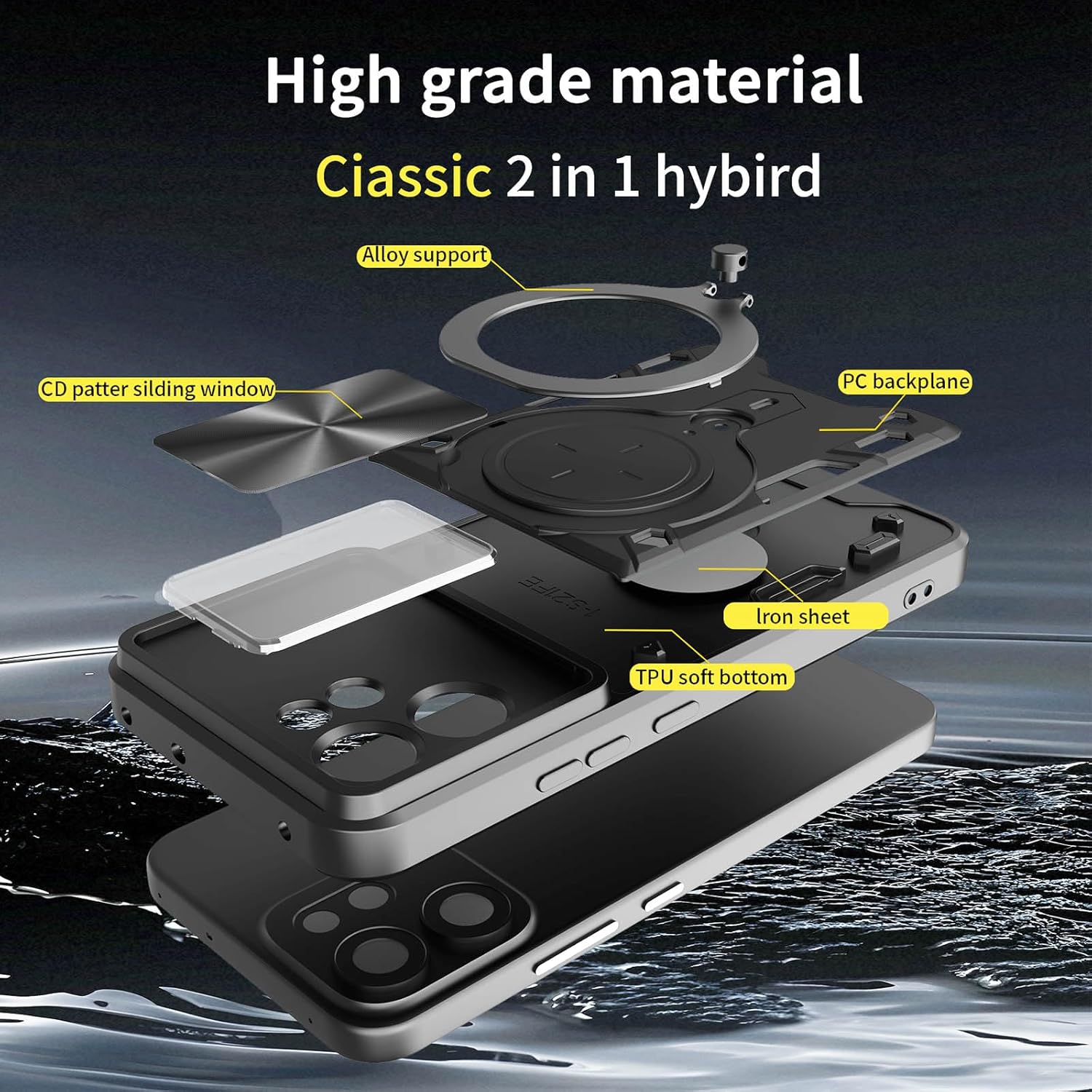 Husa pentru Oppo Reno 14F, 14FS 5G cu protectie pentru camera si suport magnetic integrat Ring Shockproof, negru