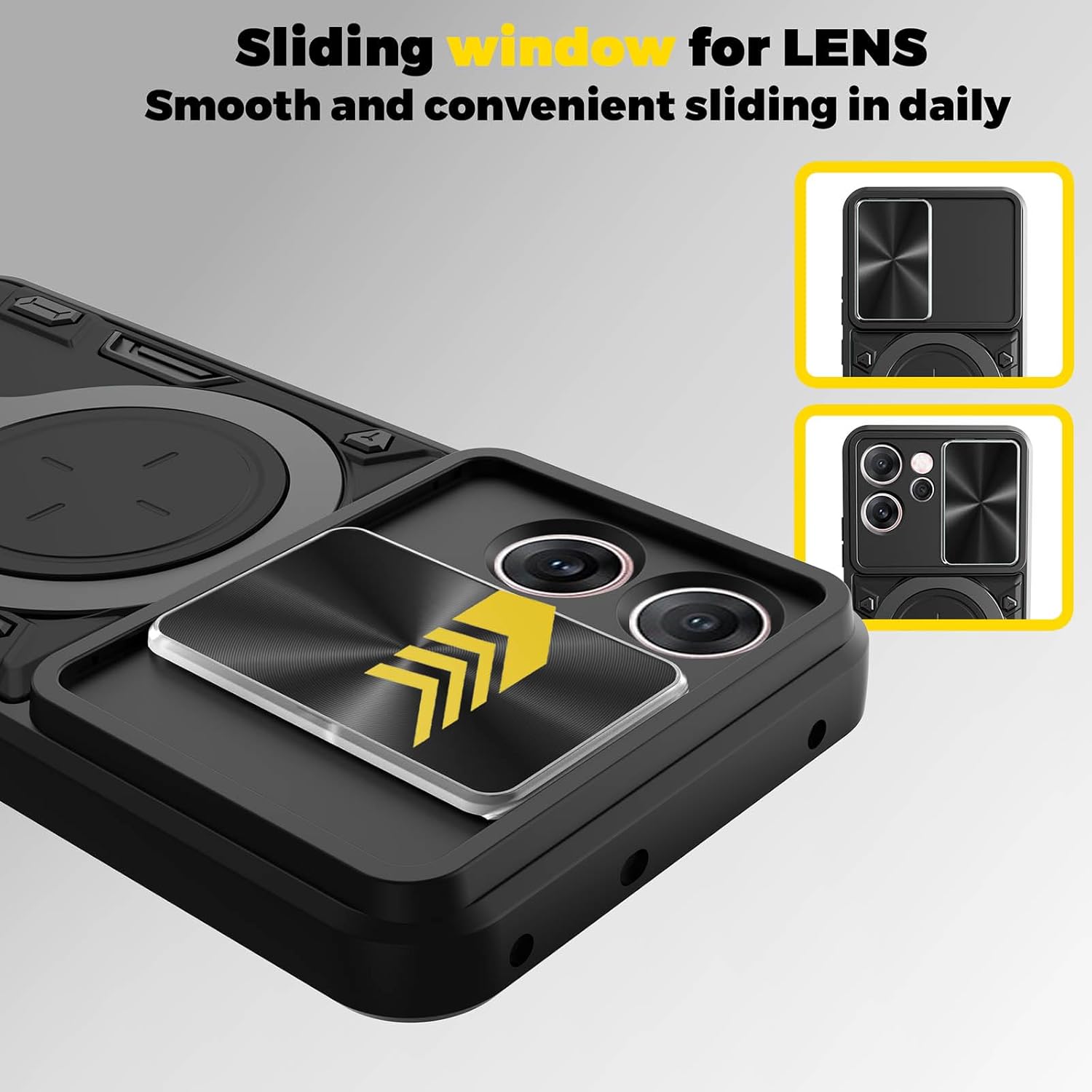 Husa pentru Oppo Reno 14F, 14FS 5G cu protectie pentru camera si suport magnetic integrat Ring Shockproof, negru