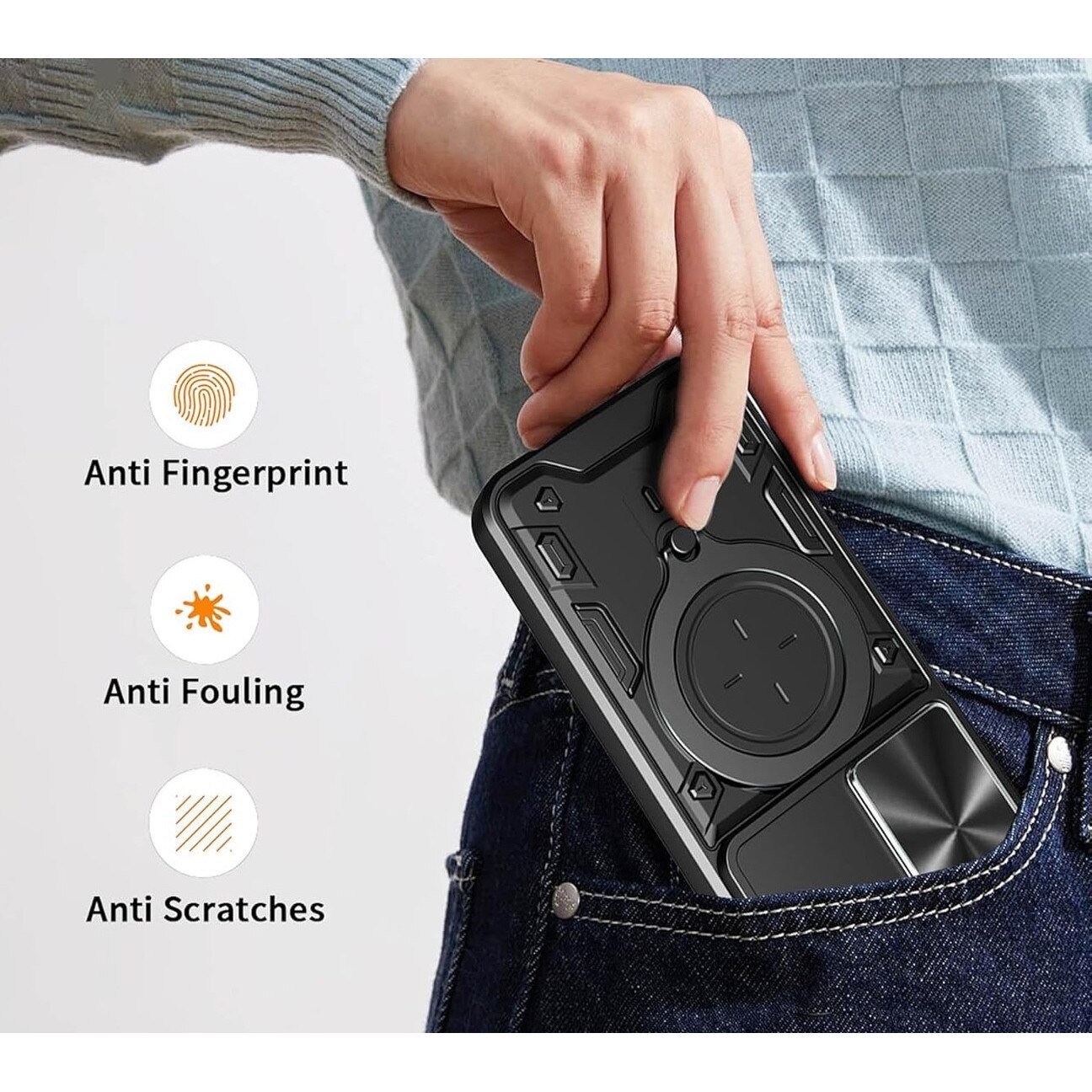 Husa pentru Oppo Reno 14F, 14FS 5G cu protectie pentru camera si suport magnetic integrat Ring Shockproof, negru