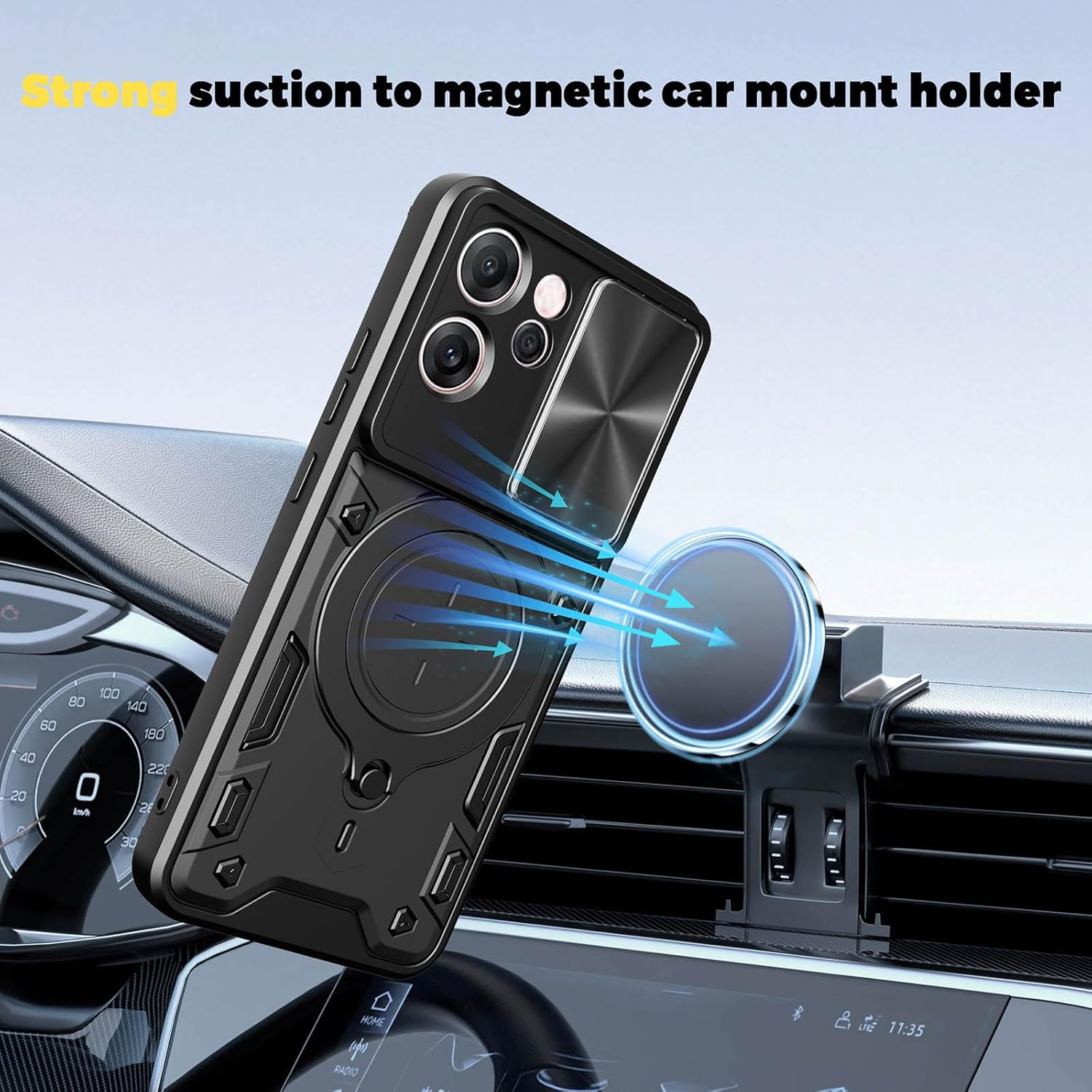 Husa pentru Oppo Reno 14F, 14FS 5G cu protectie pentru camera si suport magnetic integrat Ring Shockproof, negru