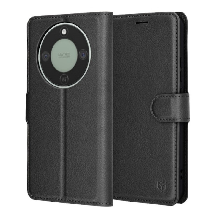 Husa Upzz® Leather Folio Compatibila cu Honor Magic 8 Lite, Magnet, Suport Card - Black