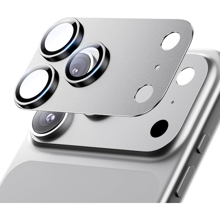 Folie Camera din sticla pentru iPhone 17 Pro Max, Full Cover, Protectie Completa, Daden, Ultra Rezistenta, Calitate Premium, Silver
