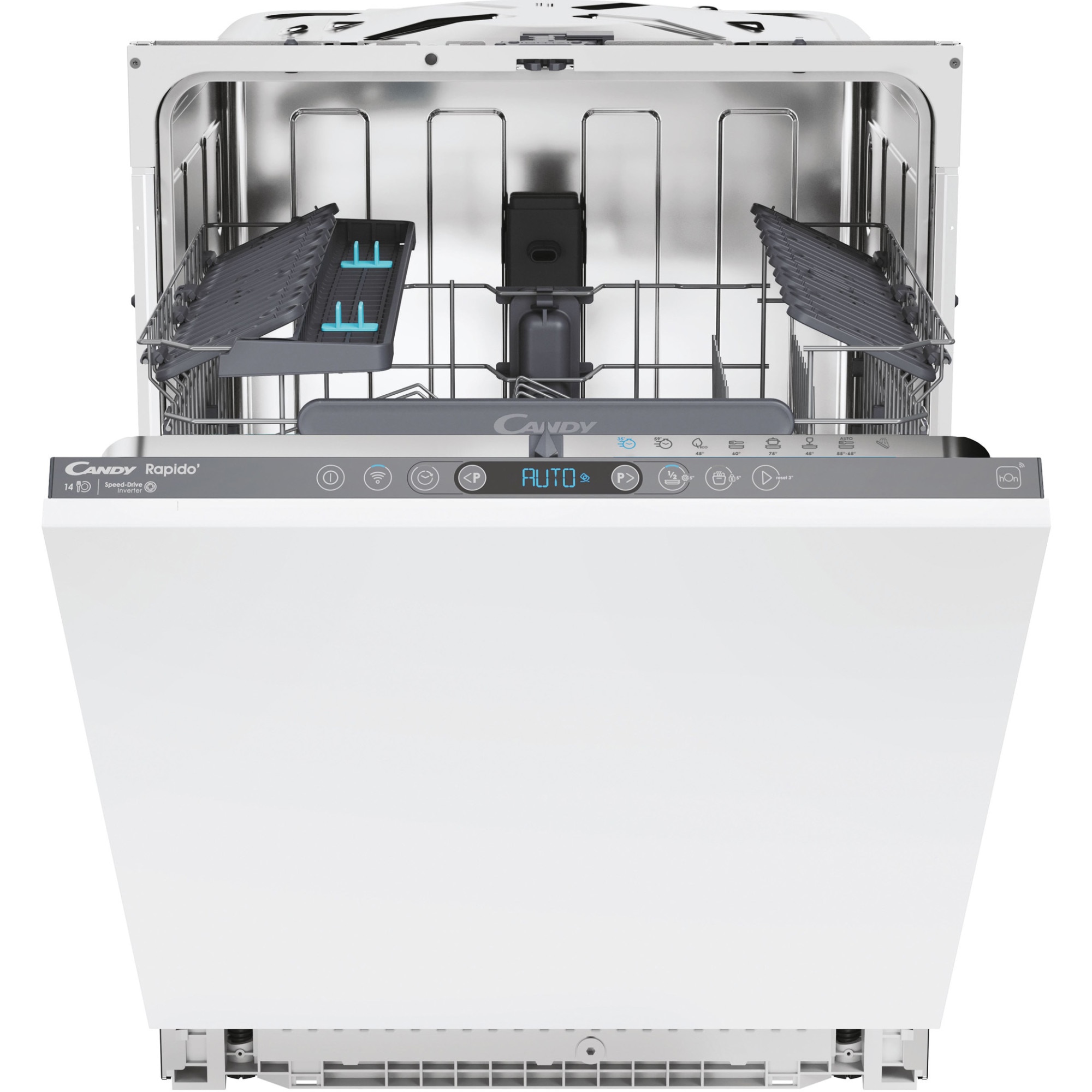 Masina de spalat vase incorporabila Candy Rapido CI 4C6F0PA, 14 seturi, 8 programe, Clasa C, WiFi, Wash & Dry 35', Motor Speed-Drive Inverter , Automatic Open Door, MaxiTub, Power Wash, Aquastop, 60 cm