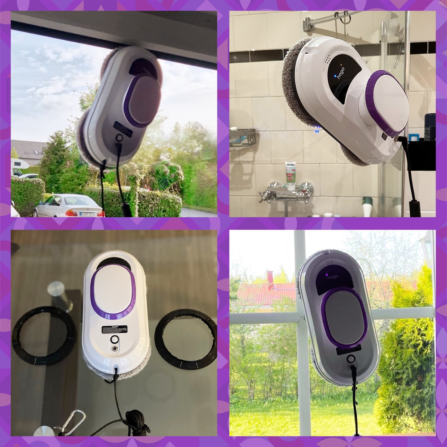 Robot de curățare a geamurilor HOGA W10 avansat, cu frânghie de siguranță, telecomandă și 10 lavete de curățare