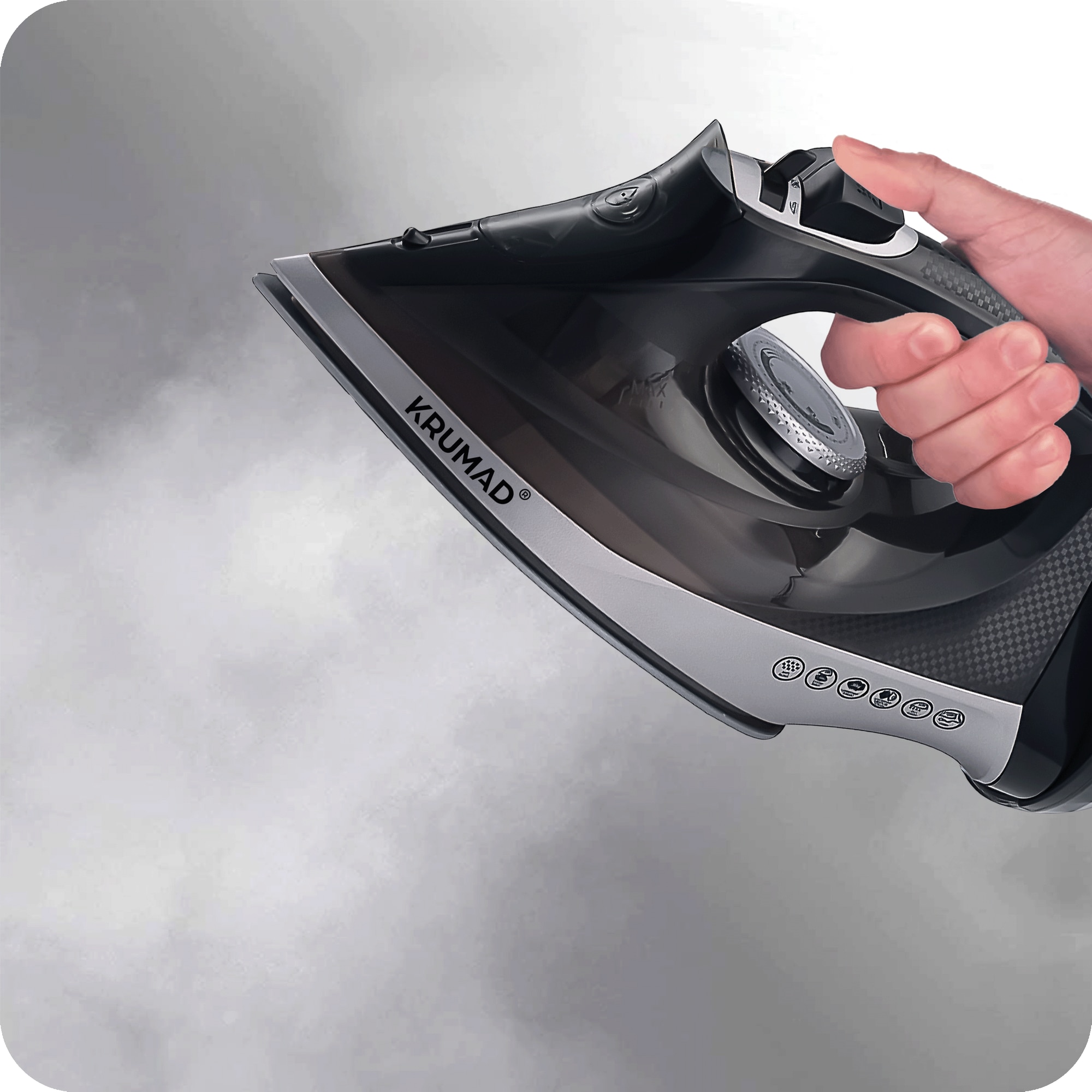 KRUMAD Fier de calcat cu aburi 2600W, fara fir & cu fir – talpa ceramica cu 34 orificii, rezervor 330 ml, functie spray, anti-calcar, autocuratare, incalzire rapida