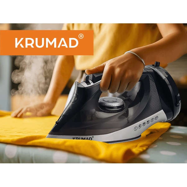 KRUMAD Fier de calcat cu aburi 2600W, fara fir & cu fir – talpa ceramica cu 34 orificii, rezervor 330 ml, functie spray, anti-calcar, autocuratare, incalzire rapida