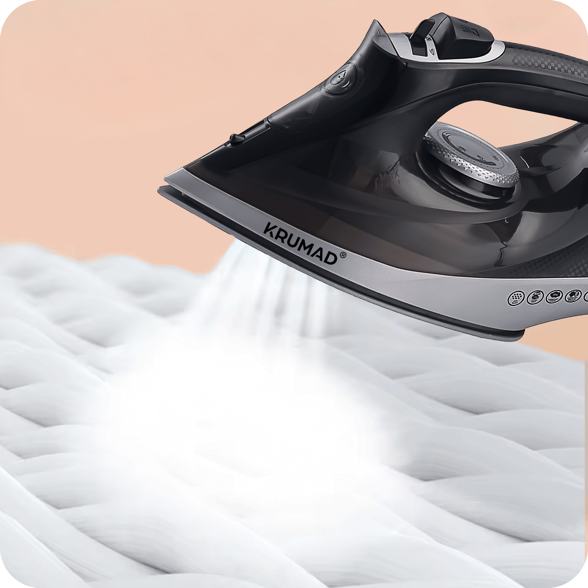 KRUMAD Fier de calcat cu aburi 2600W, fara fir & cu fir – talpa ceramica cu 34 orificii, rezervor 330 ml, functie spray, anti-calcar, autocuratare, incalzire rapida