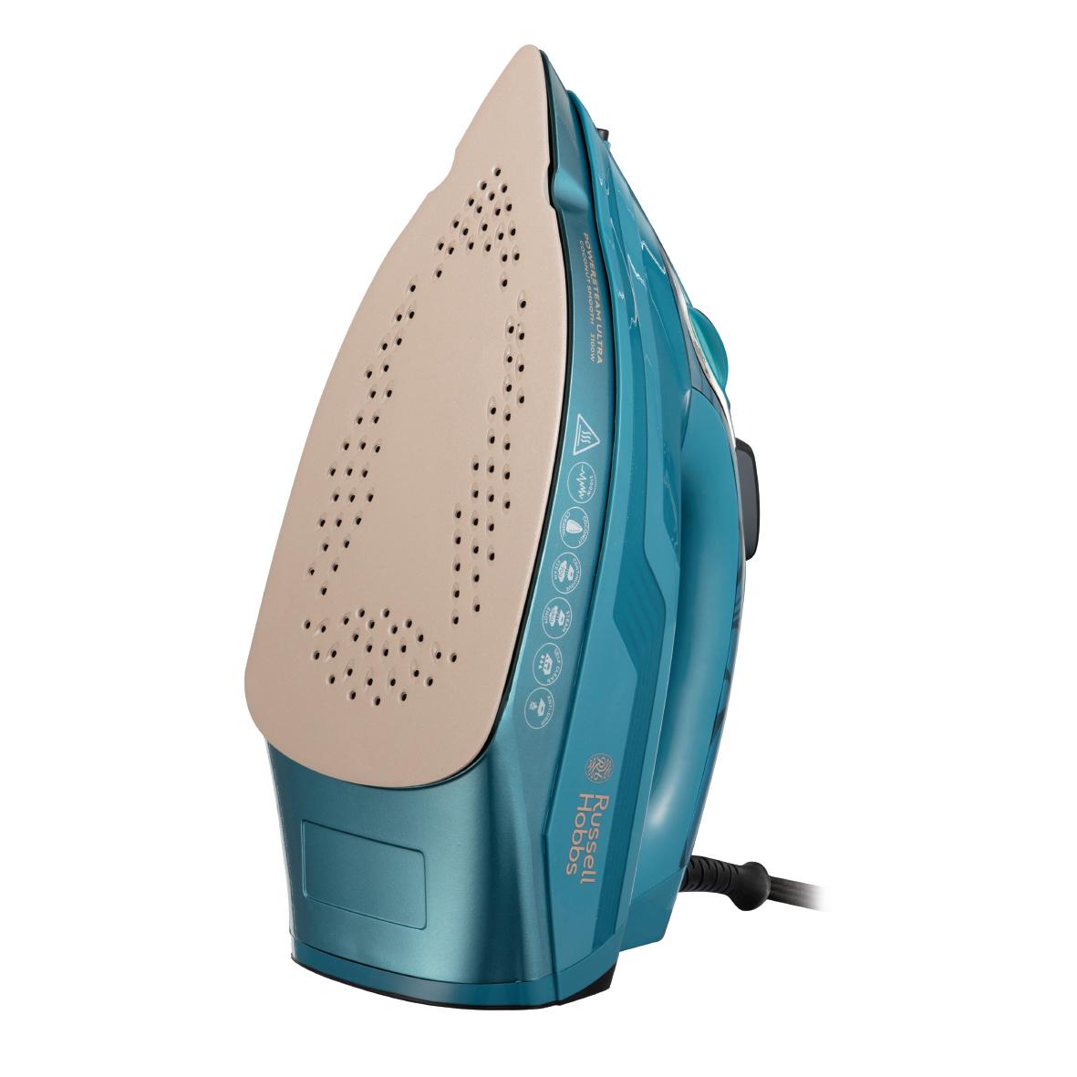 Fier de calcat Russell Hobbs PowerSteam Ultra Coconut Smooth 26340-56, 3100 W, Talpa ceramica cu cocos, 230/70 g abur, 350 ml, Albastru