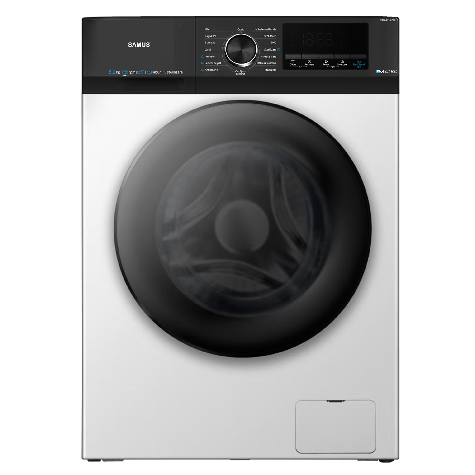 Masina de spalat rufe Samus WSEDI8128IDM, 8 kg, 1200 rpm, Clasa energetica A, Inverter Direct Motor