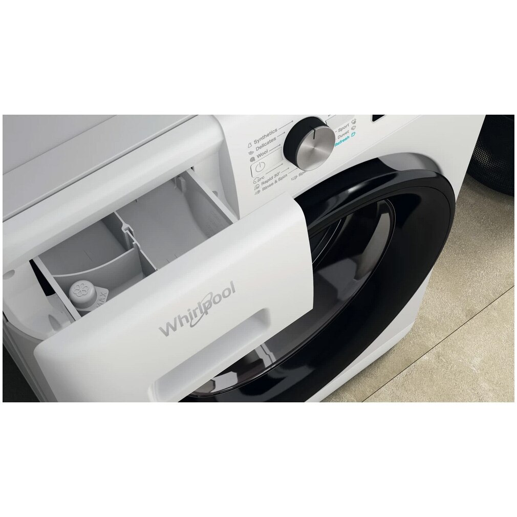 Masina de spalat rufe Whirlpool FreshCare+ FFB 8458 BV EE, 8 kg, 1400 rpm, Clasa B, Steam Refresh, Tehnologia al-6lea Simt, Motor Inverter, Alb/Negru