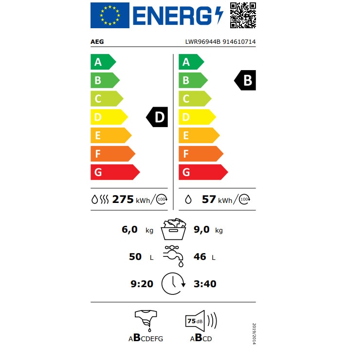 Masina de spalat rufe cu uscator AEG LWR96944B, 9 kg spalare, 6 kg uscare, 1400 rpm, Motor Inverter MagnetPermanent, Clasa B, AbsolutCare, SensiDry - Pompa de caldura, ProSenjse, Alb