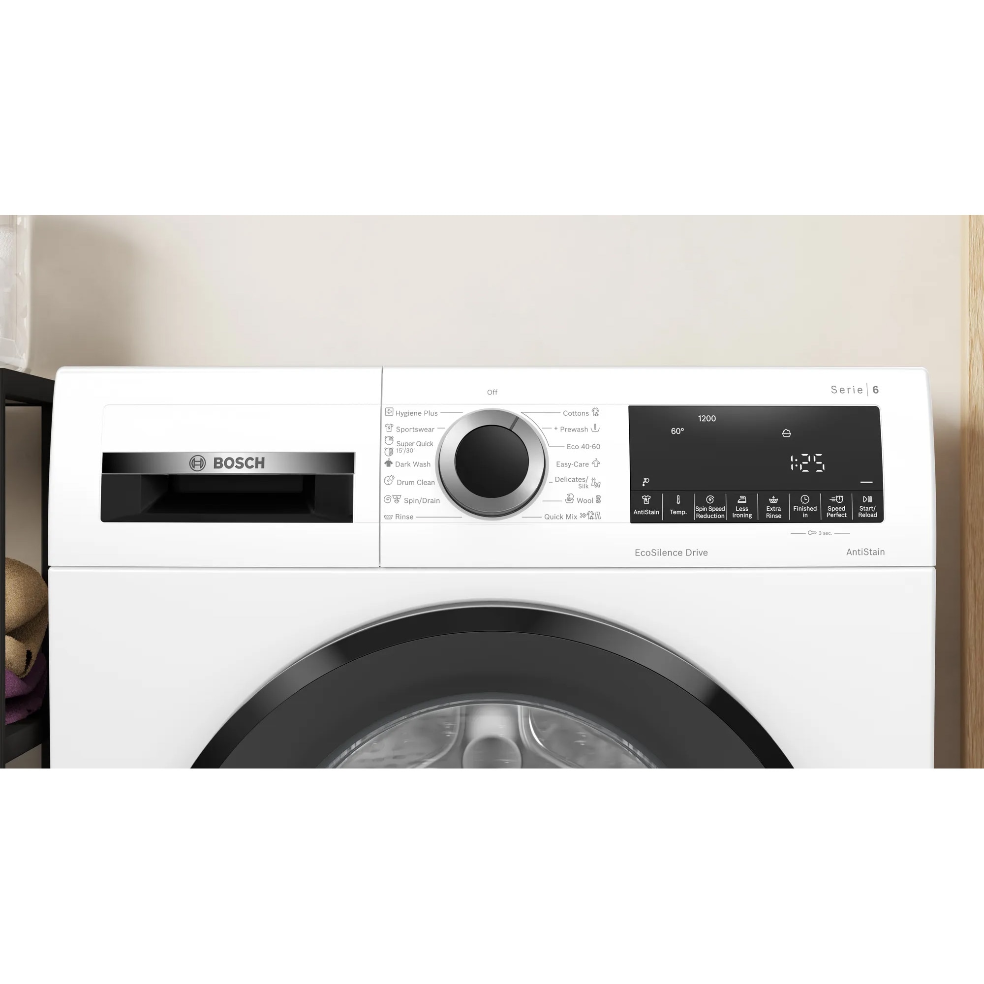 Masina de spalat cu incarcare frontala, Bosch, WGG14204BY, Seria 6, Clasa energetica A, 1200 rpm, Capacitate 9 kg, Afisaj Premium TouchControl, Alb