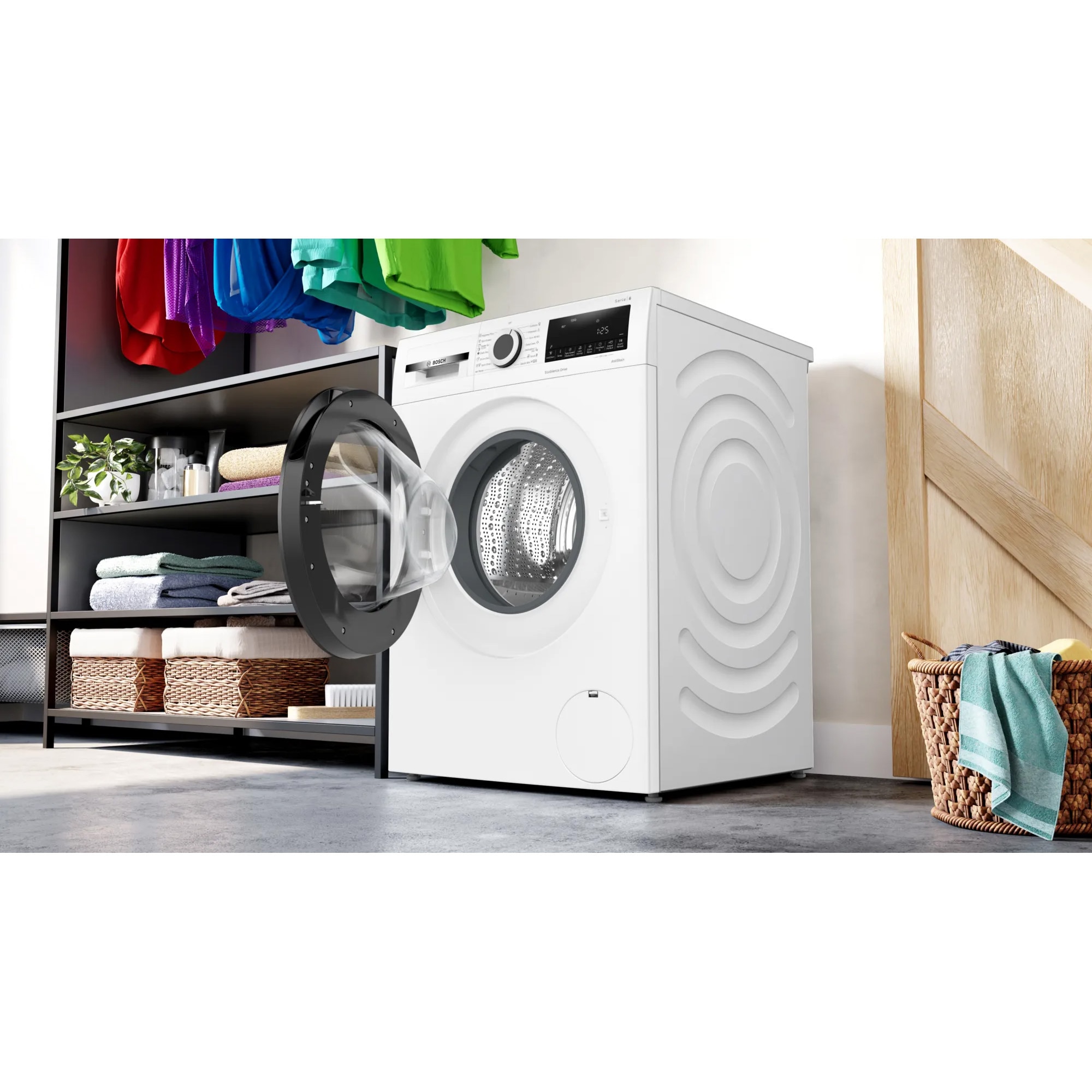 Masina de spalat cu incarcare frontala, Bosch, WGG14204BY, Seria 6, Clasa energetica A, 1200 rpm, Capacitate 9 kg, Afisaj Premium TouchControl, Alb