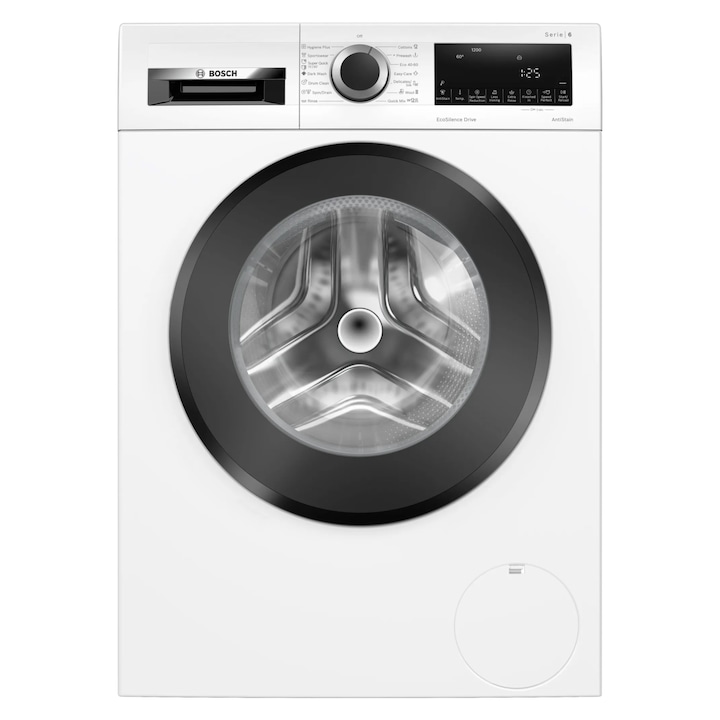Masina de spalat cu incarcare frontala, Bosch, WGG14204BY, Seria 6, Clasa energetica A, 1200 rpm, Capacitate 9 kg, Afisaj Premium TouchControl, Alb