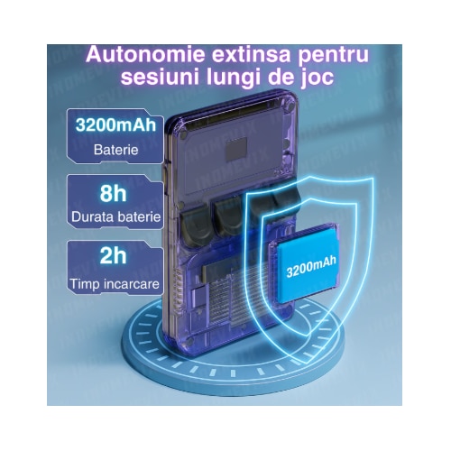 Consola Portabila Vision XXI R36S, 15000 jocuri, Ecran IPS 3.5", Negru Transparent, 64GB MicroSD