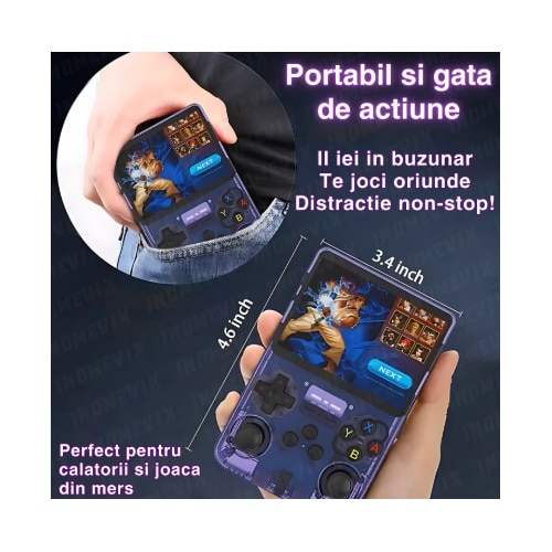 Consola Portabila Vision XXI R36S, 15000 jocuri, Ecran IPS 3.5", Negru Transparent, 64GB MicroSD
