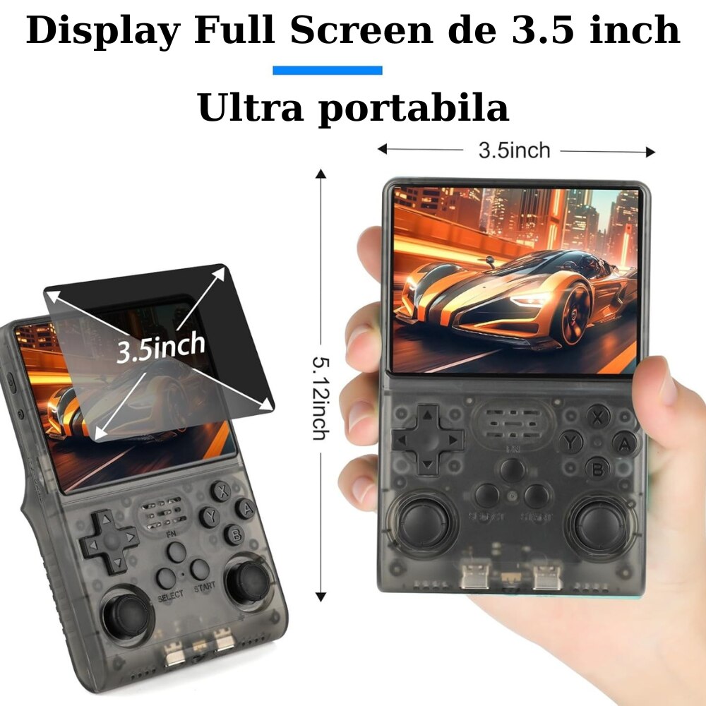 Consola Retro Ultra Portabila Premium, 64GB cu 20.000 de Jocuri Preinstalate, Quad Core Cortex-A53 1.5GHz, 1GB DDR3, IPS LCD 3.5" 640x480, 3500 mAh, Negru