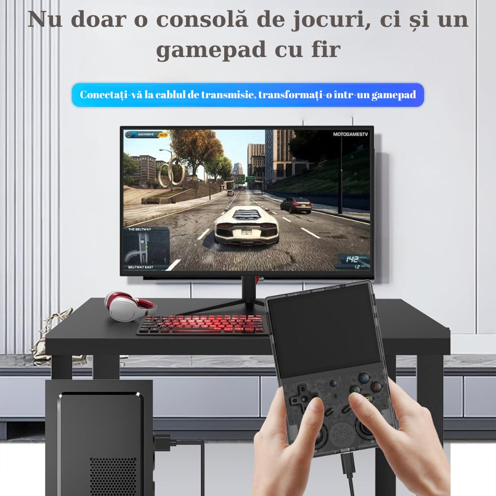 Consola Retro Ultra Portabila Premium, 64GB cu 20.000 de Jocuri Preinstalate, Quad Core Cortex-A53 1.5GHz, 1GB DDR3, IPS LCD 3.5" 640x480, 3500 mAh, Negru