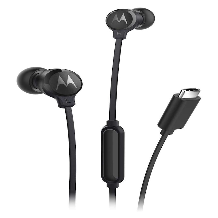 Casti Motorola Earbugs 3C-S cu fir, USB tip C si microfon, negre