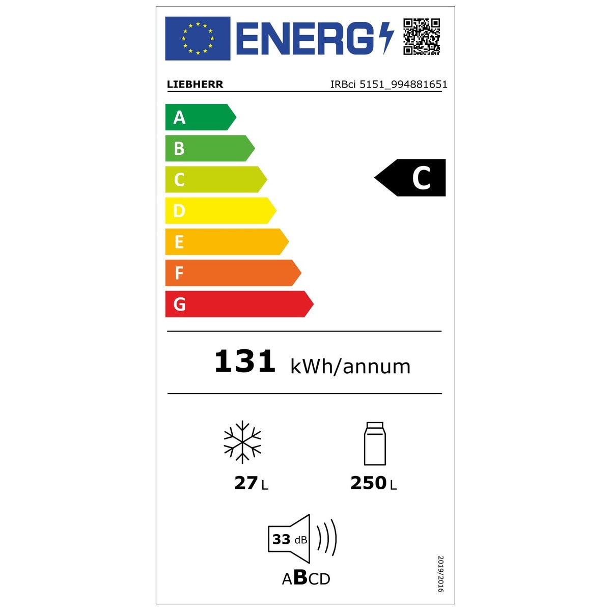 Frigider Incorporabil cu o usa Liebherr IRBci 5151 Prime BioFresh, 276 l, H 178 cm, Clasa C, Alb