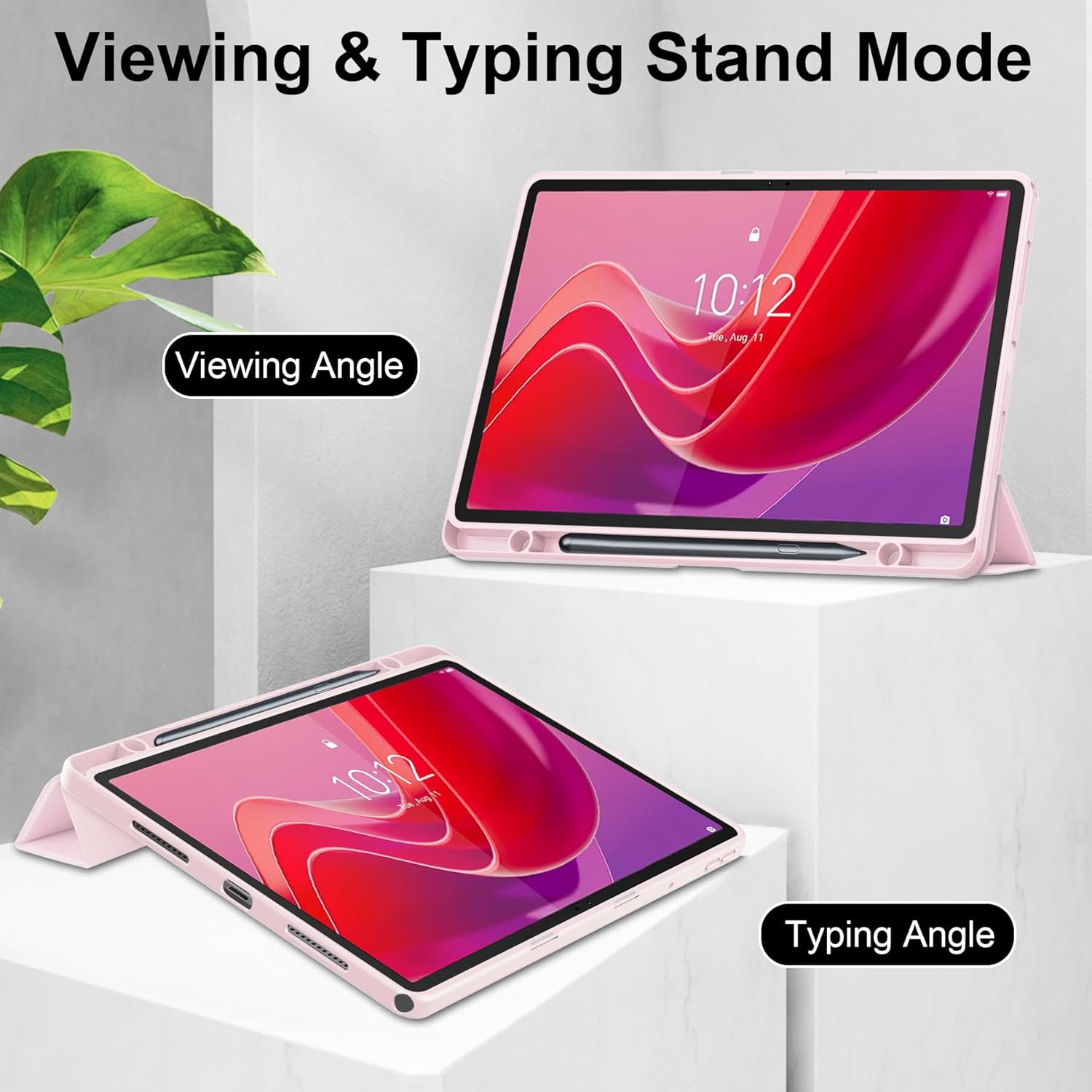 Husa premium pentru Lenovo Tab P12 (TB370FU)/Lenovo Idea Tab Pro(TB-373FU), 12.7'', Sigloo, suport Smart Pen, spatele din policarbonat transparent, rezistent la socuri, Pink