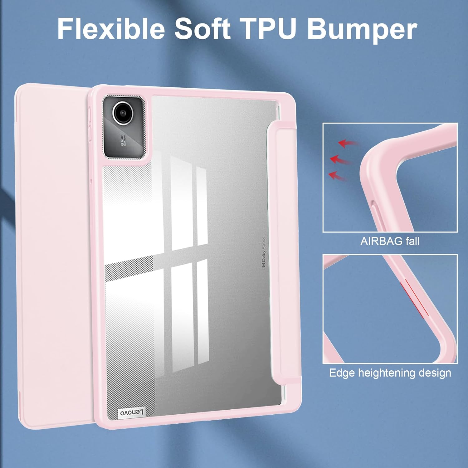 Husa premium pentru Lenovo Tab P12 (TB370FU)/Lenovo Idea Tab Pro(TB-373FU), 12.7'', Sigloo, suport Smart Pen, spatele din policarbonat transparent, rezistent la socuri, Pink