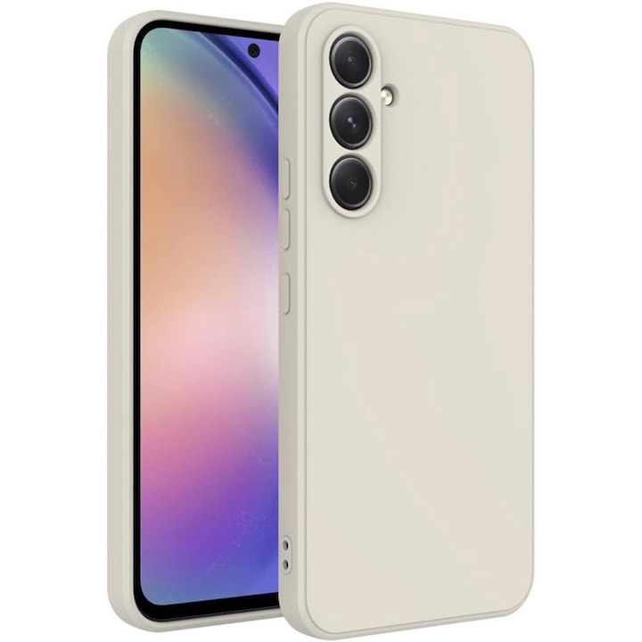 Husa telefon, Pentru Samsung Galaxy A56, silicon lichid, protectie militara, interior din microfibra, bej