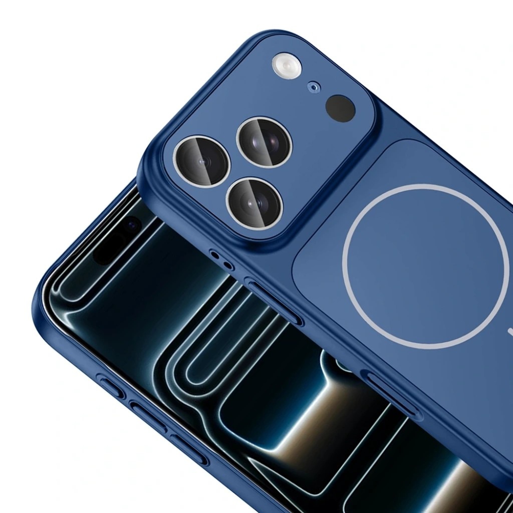 Husa pentru iPhone 17 Pro Max, GlassLook, compatibil cu MagSafe, Premium, Ultra Subtire, Albastru