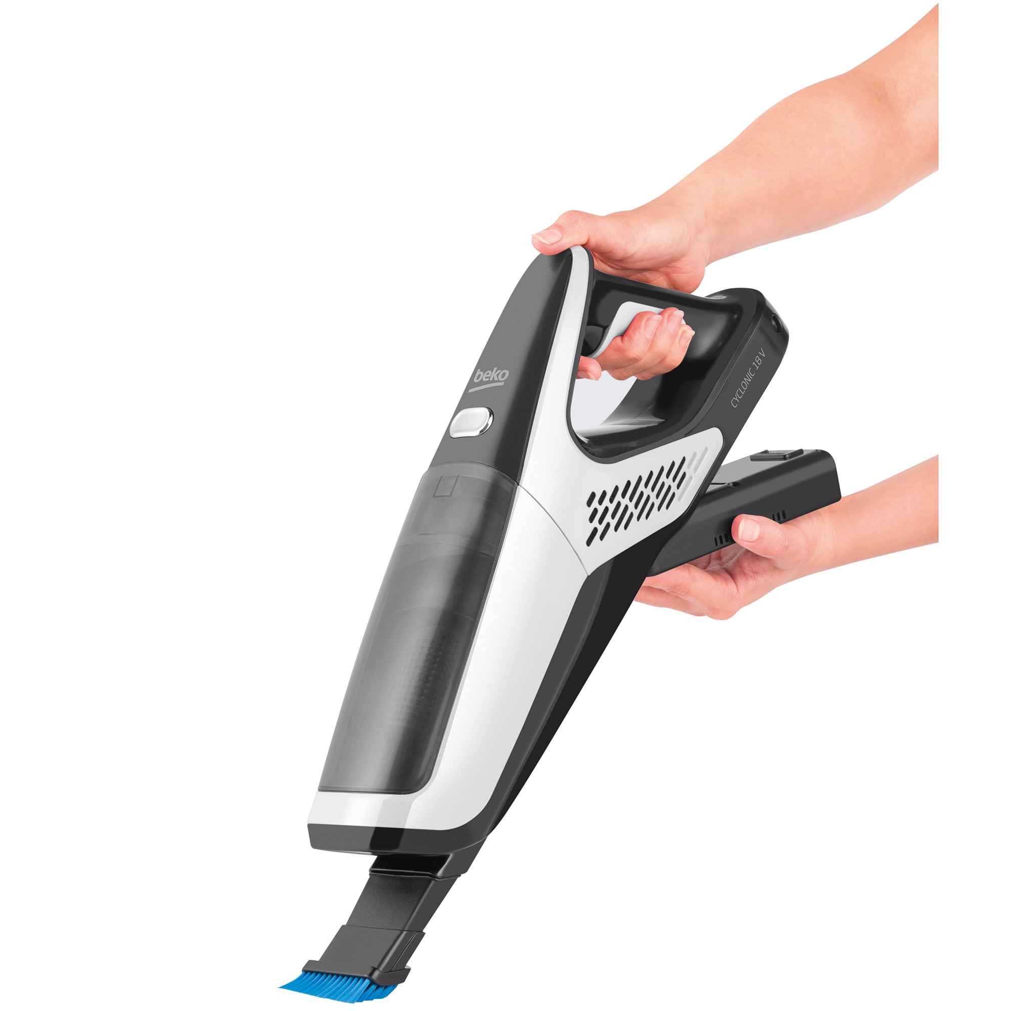 Aspirator vertical Beko VRT61818VW, 18 V, Li-Ion, 0.5 L, autonomie 60 min, filtru Hepa, Alb