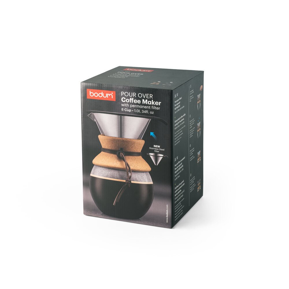 Cafetiera, Bodum by AleXer, 42FEB232174, 1000 ml, 160x217x136 mm, Otel, Natur, saculet voiaj inclus