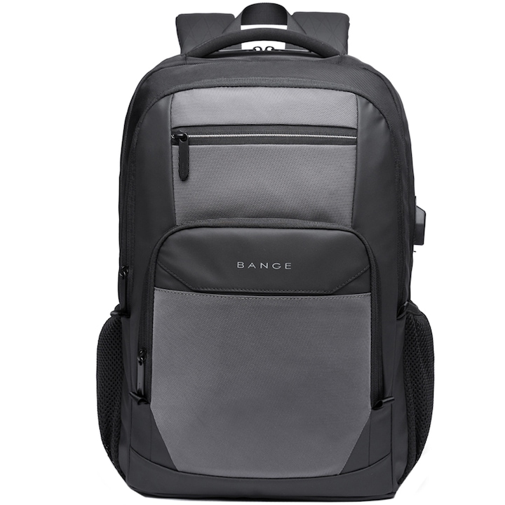 Rucsac laptop 15.6 inch, port USB, buzunar antifurt, sistem fixare pe valiza, rezistent la stropi de apa, BANGE, BG1922GY, Gri
