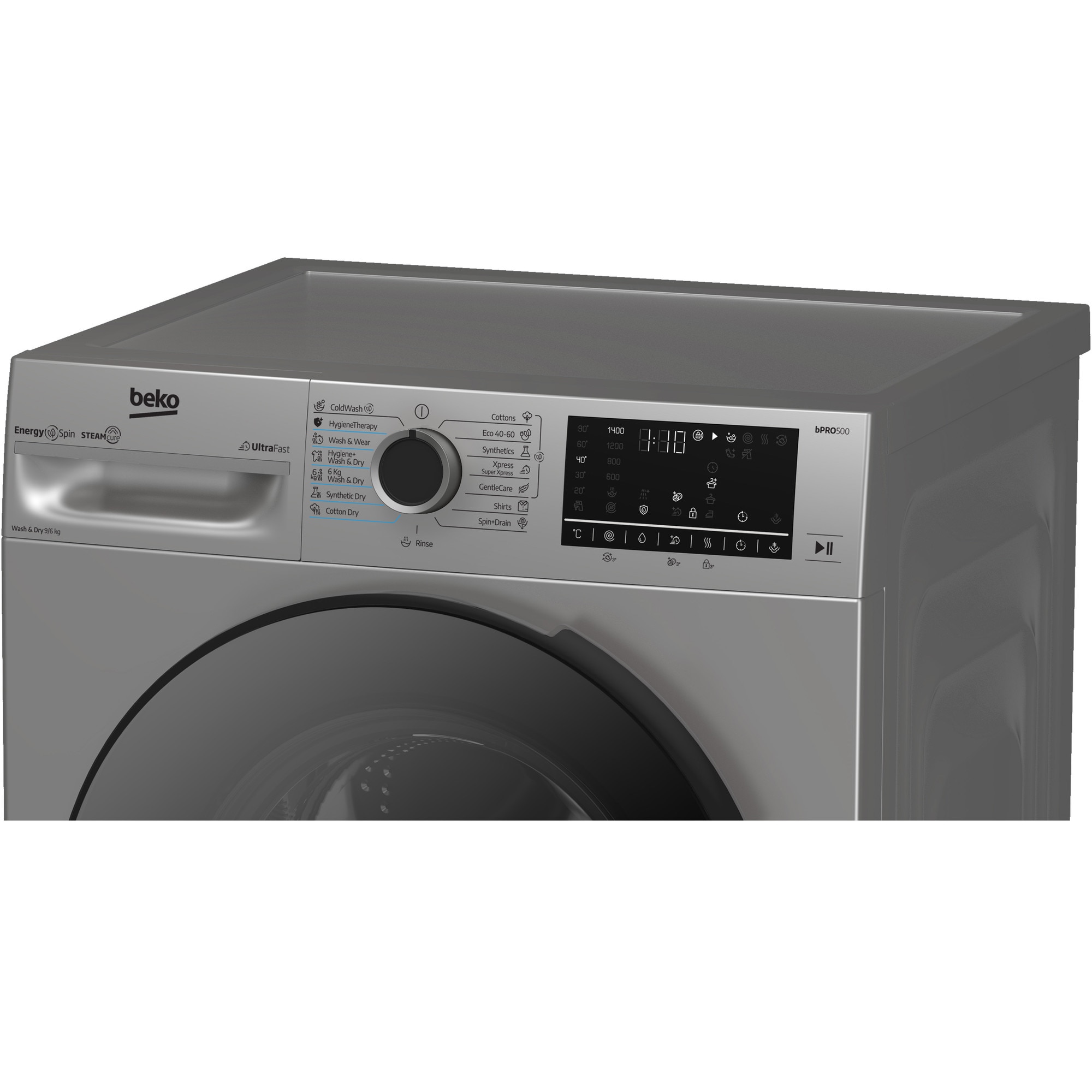 Masina de spalat rufe cu uscator Beko BM5DFT49442GB, 9/6 kg, 1400 RPM, 15 programe, Child Lock, Digital Display, Recycled Tub, Motor ProSmart Inverter, Gri, Clasa D