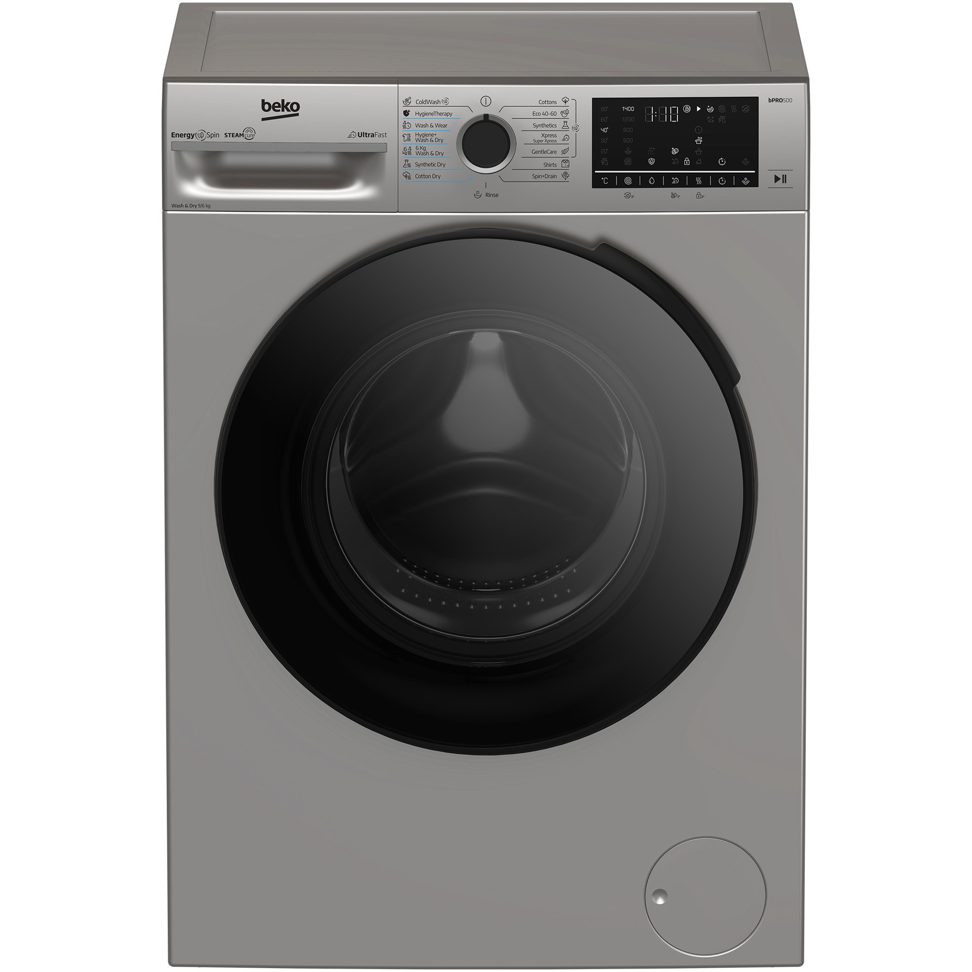Masina de spalat rufe cu uscator Beko BM5DFT49442GB, 9/6 kg, 1400 RPM, 15 programe, Child Lock, Digital Display, Recycled Tub, Motor ProSmart Inverter, Gri, Clasa D