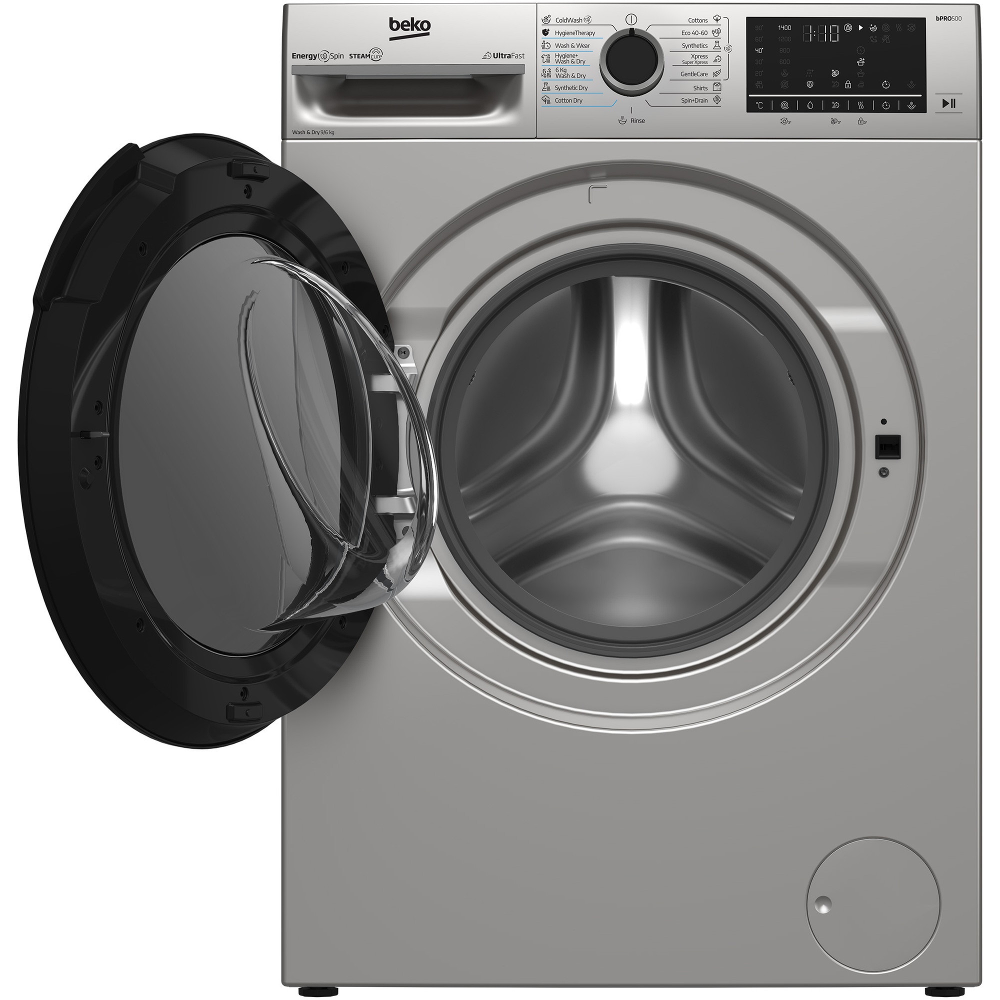 Masina de spalat rufe cu uscator Beko BM5DFT49442GB, 9/6 kg, 1400 RPM, 15 programe, Child Lock, Digital Display, Recycled Tub, Motor ProSmart Inverter, Gri, Clasa D