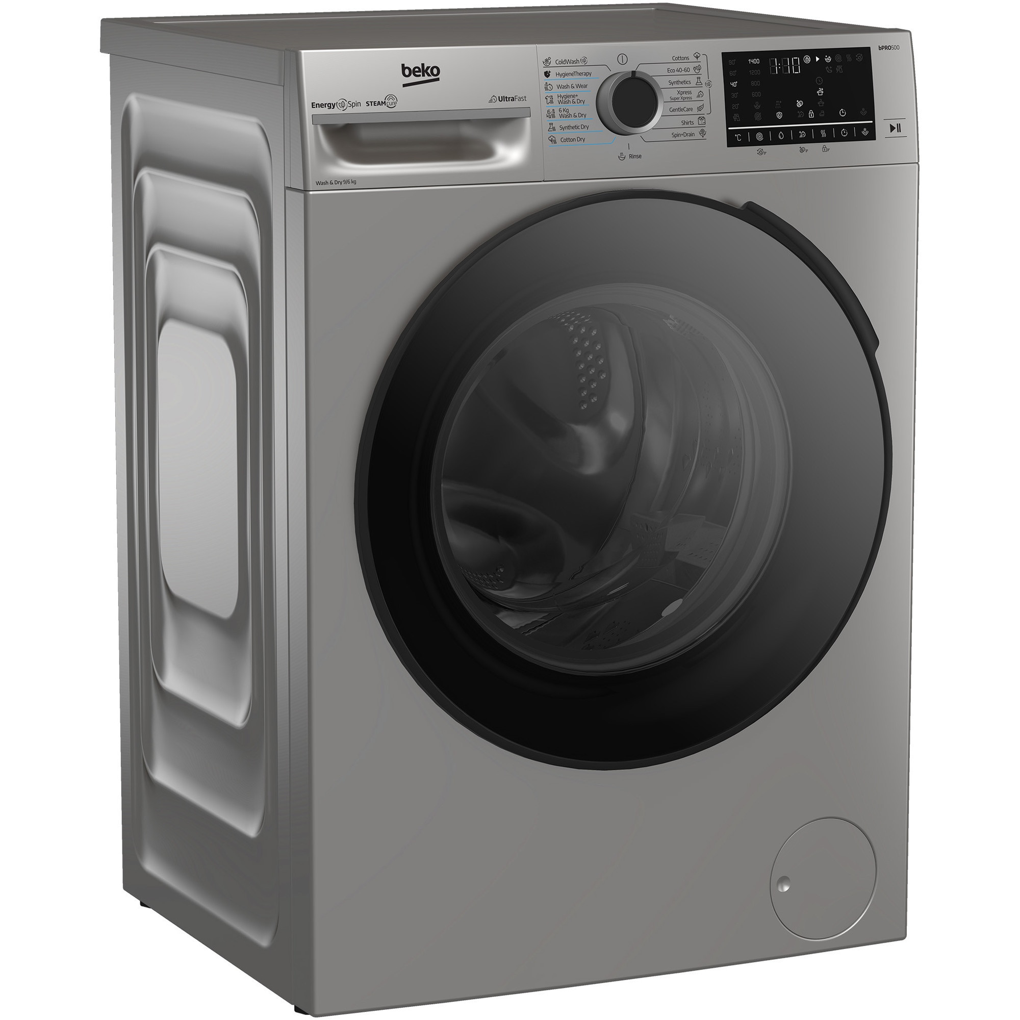 Masina de spalat rufe cu uscator Beko BM5DFT49442GB, 9/6 kg, 1400 RPM, 15 programe, Child Lock, Digital Display, Recycled Tub, Motor ProSmart Inverter, Gri, Clasa D