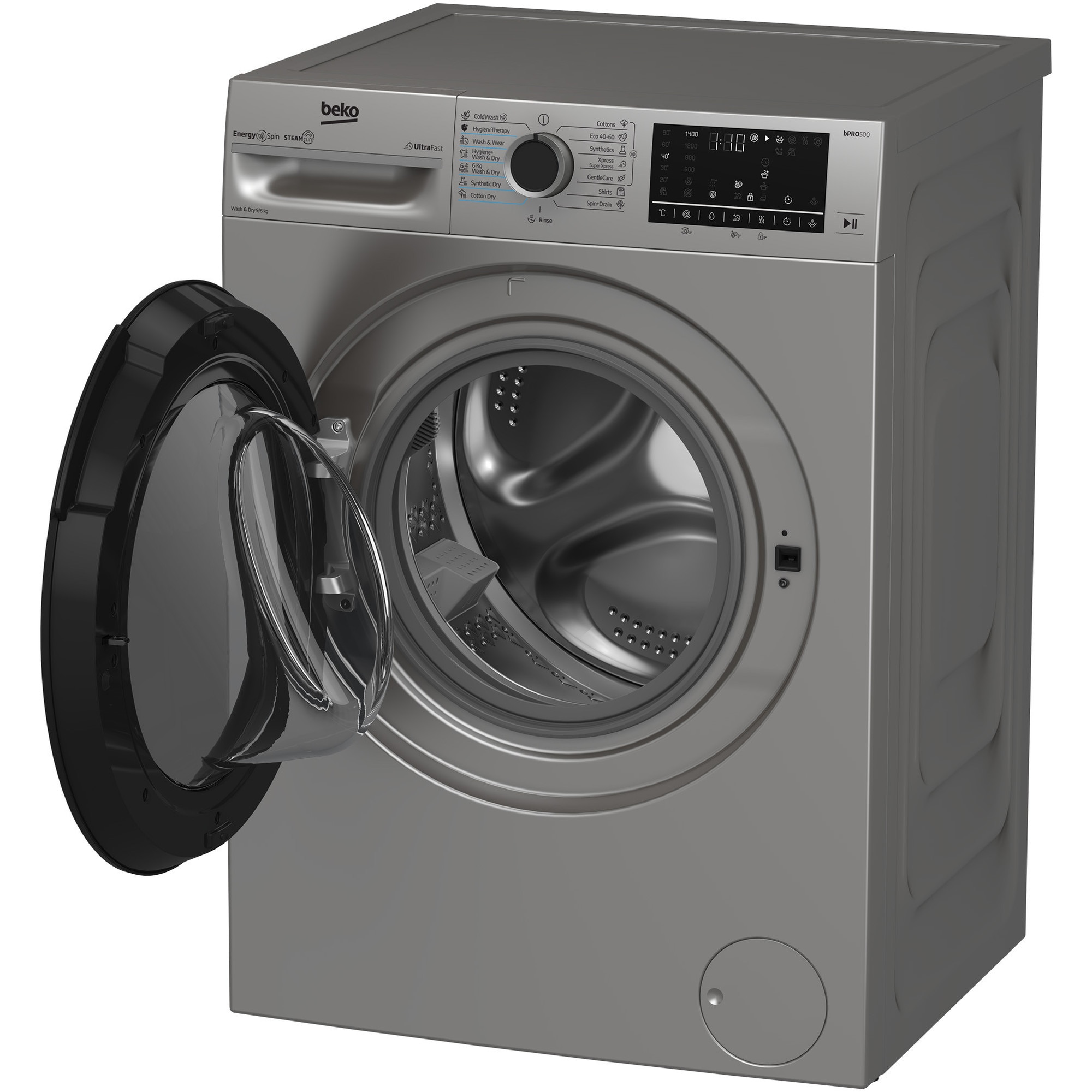 Masina de spalat rufe cu uscator Beko BM5DFT49442GB, 9/6 kg, 1400 RPM, 15 programe, Child Lock, Digital Display, Recycled Tub, Motor ProSmart Inverter, Gri, Clasa D