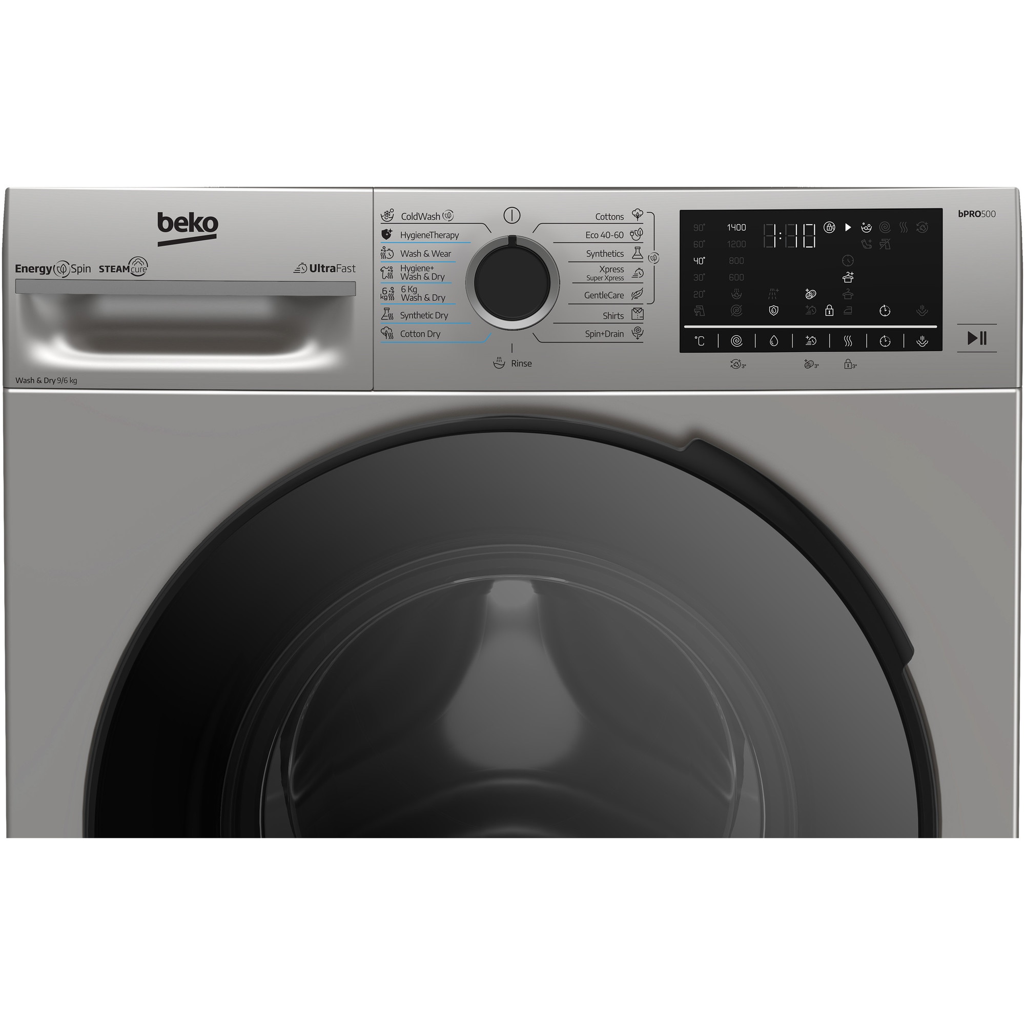 Masina de spalat rufe cu uscator Beko BM5DFT49442GB, 9/6 kg, 1400 RPM, 15 programe, Child Lock, Digital Display, Recycled Tub, Motor ProSmart Inverter, Gri, Clasa D