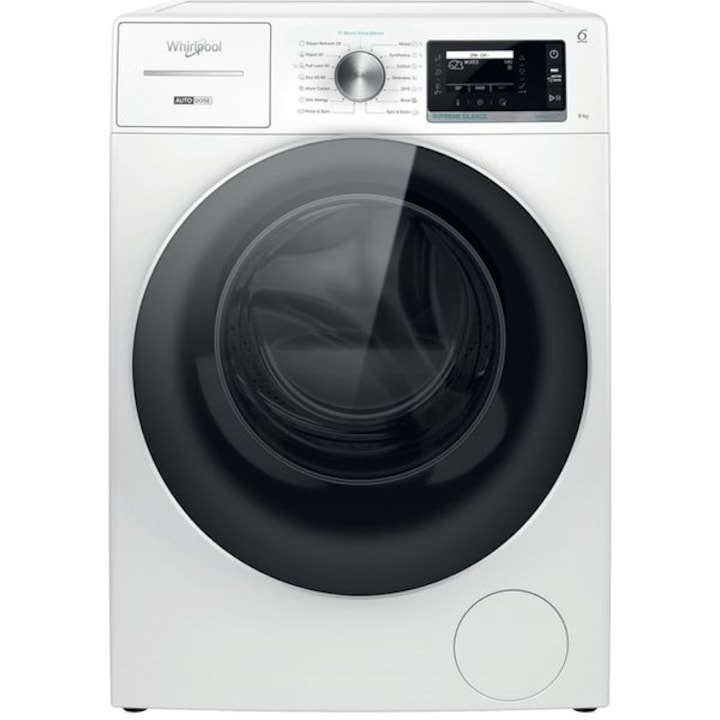 Masina de Spalat Rufe Frontala WHIRLPOOL W8 99AD SILENCE EE, Steam, 6th Sense, 9 kg, 1400rpm, Clasa A, Alb