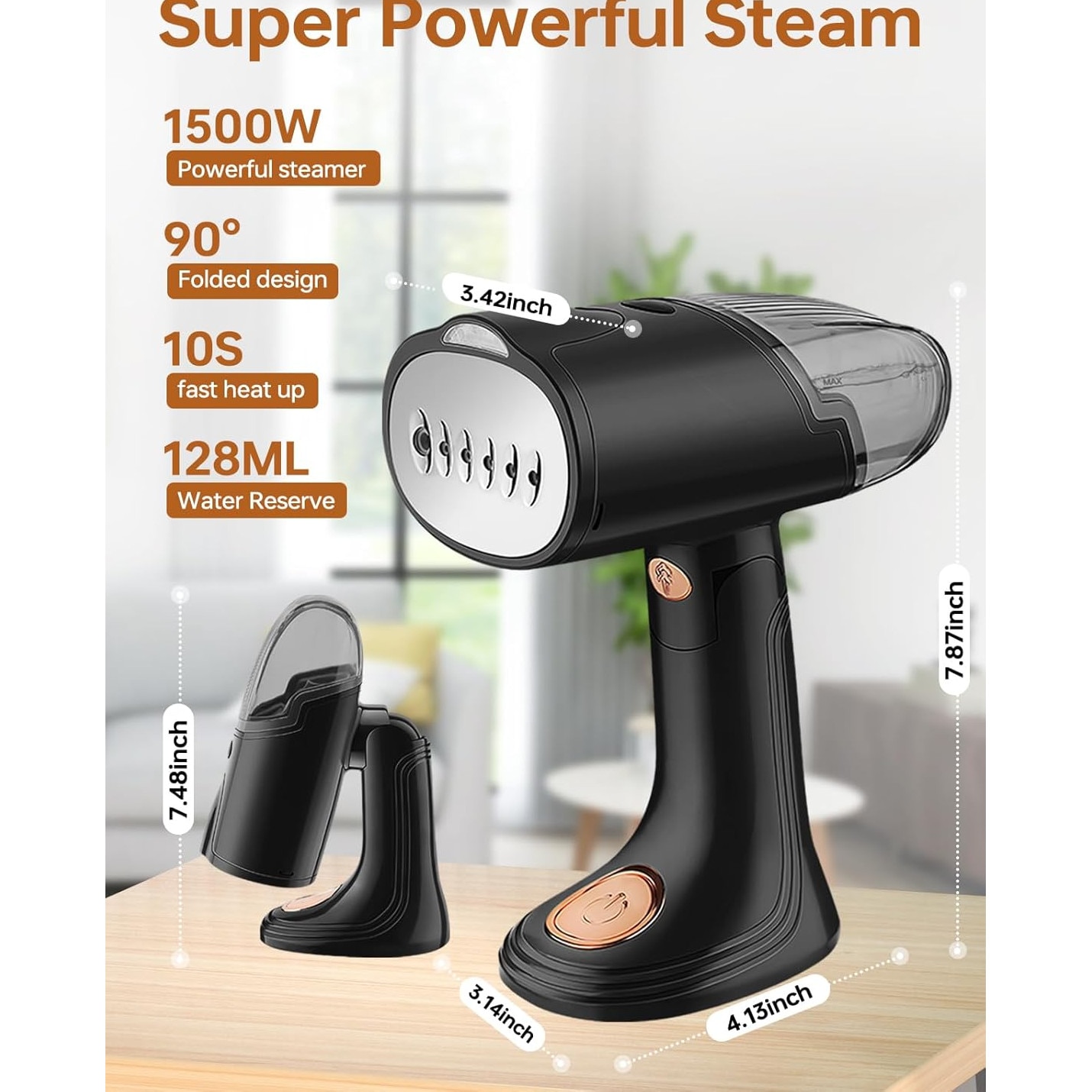 Fier de Calcat Pliabil de Voiaj sau pentru Acasa, cu Calcare pe Verticala sau Orizontala, Abur, 1500W, Talpa Ceramica, SOHO Steam, Functie Self Clean si Anti Calcar, Negru