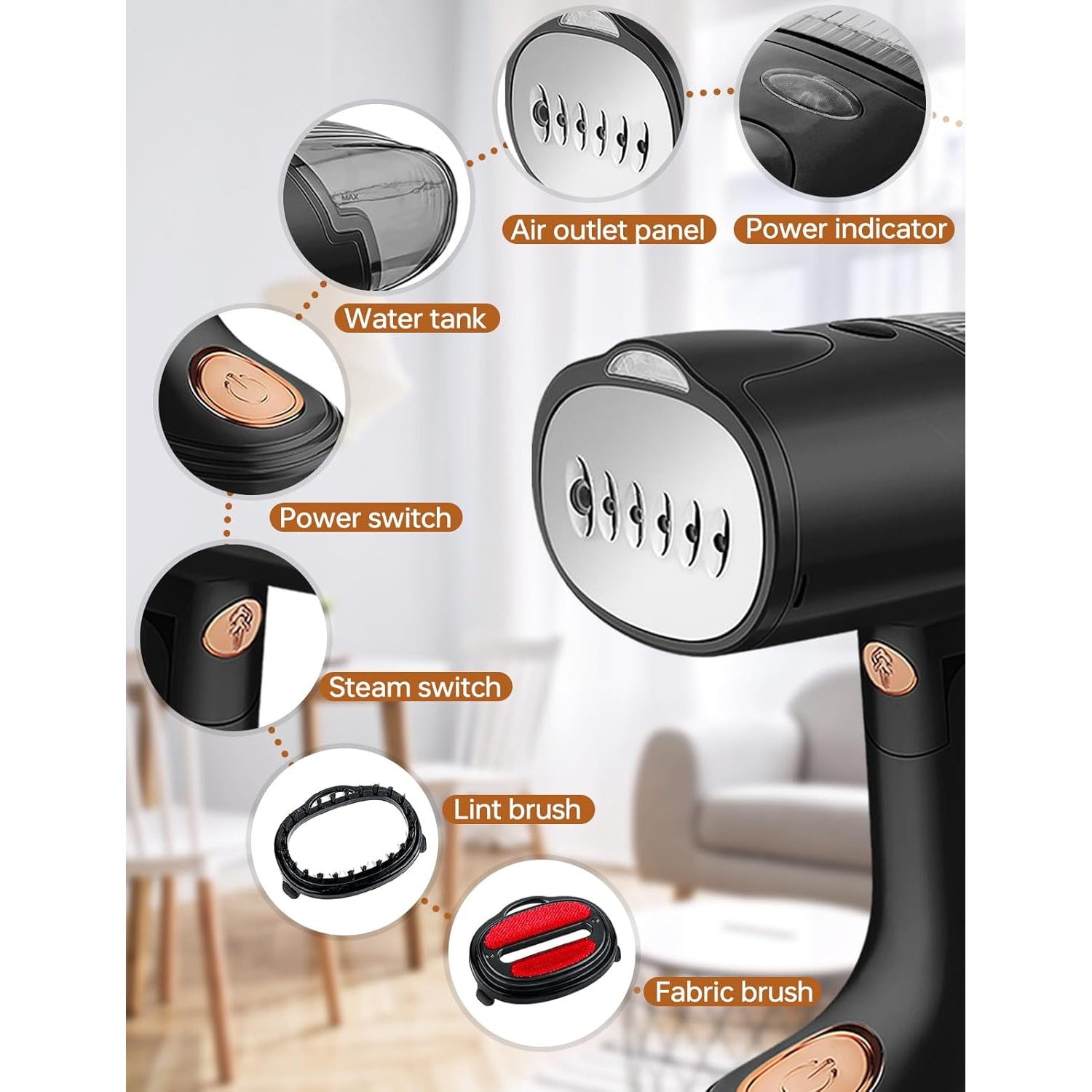 Fier de Calcat Pliabil de Voiaj sau pentru Acasa, cu Calcare pe Verticala sau Orizontala, Abur, 1500W, Talpa Ceramica, SOHO Steam, Functie Self Clean si Anti Calcar, Negru