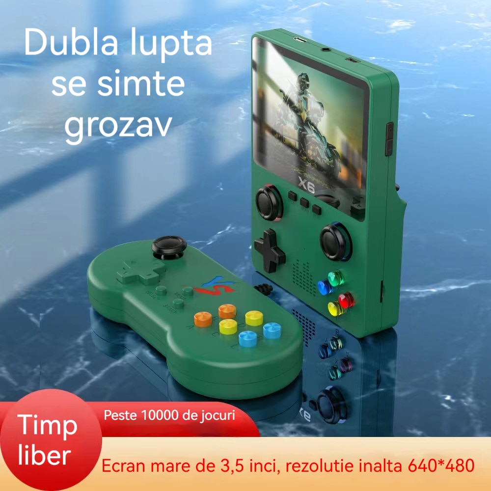 Consola portabila 6000+ jocuri, Rezolutie 640x480, Display 3.5 inch, Acumulator 2000 mah, Autonomie 6h, Emulator cu Joystick dublu inclus, HD, Redare muzica/video/e-book, Incarcare USB-C, Conectare TV, TOIITKQ, Verde